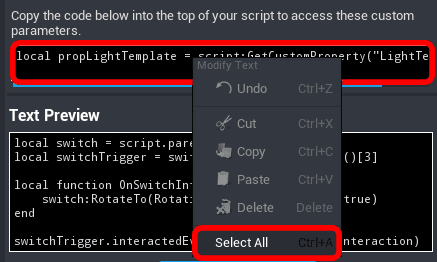 Copy the list of custom property variables to use them in your scripts. "Custom Properties"